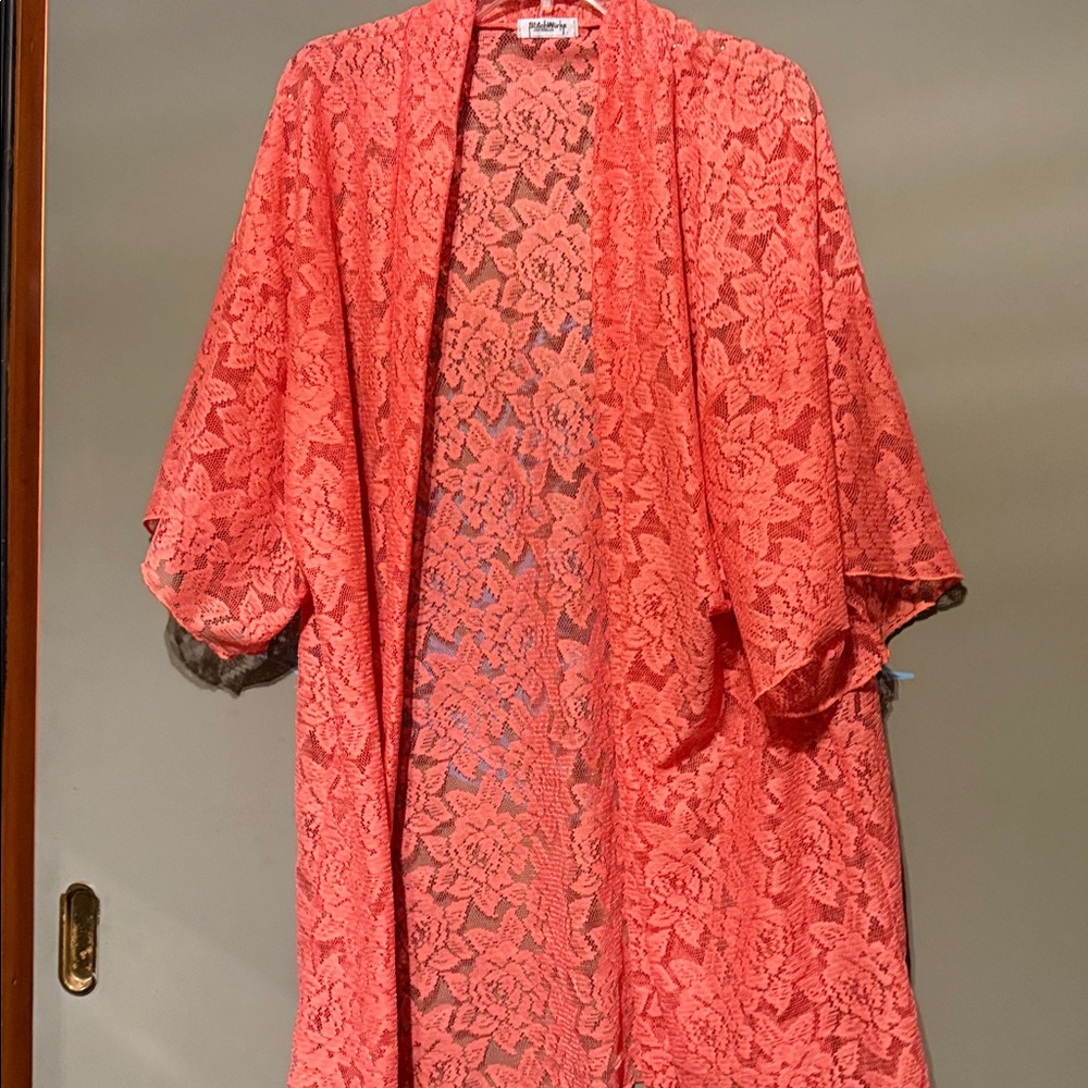 Coral Lace Kimono Cardigan
